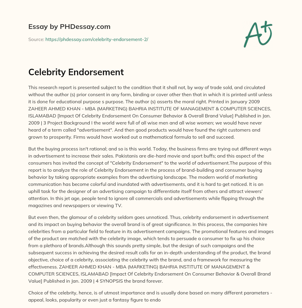Celebrity Endorsement essay