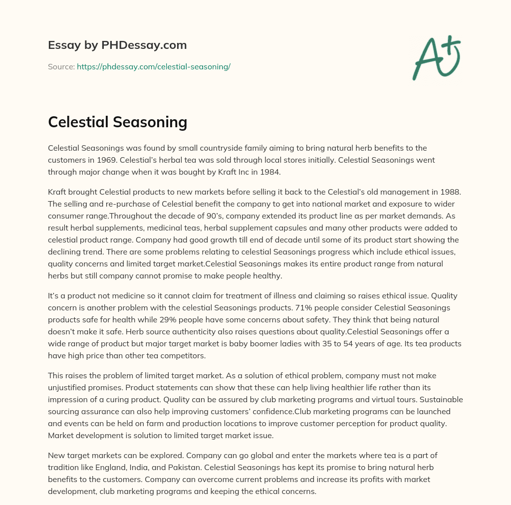 Celestial Seasoning essay