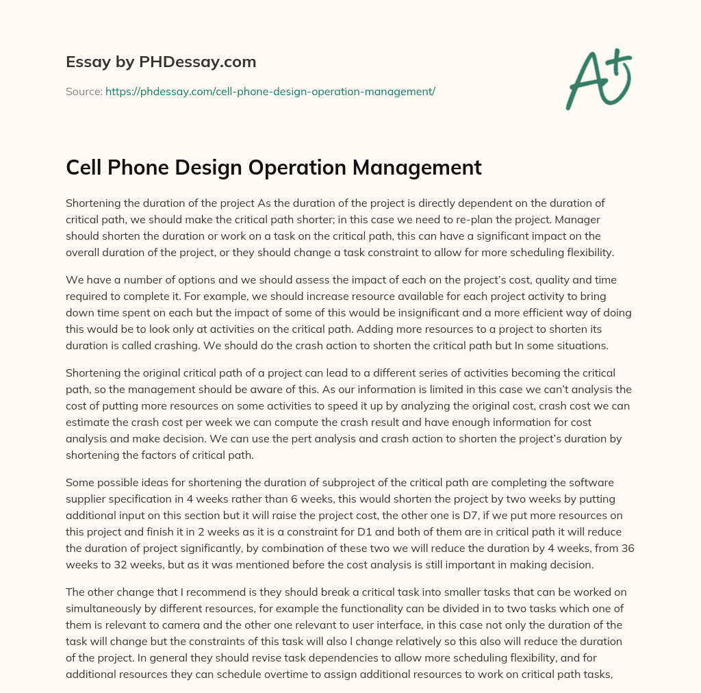 Cell Phone Design Operation Management essay