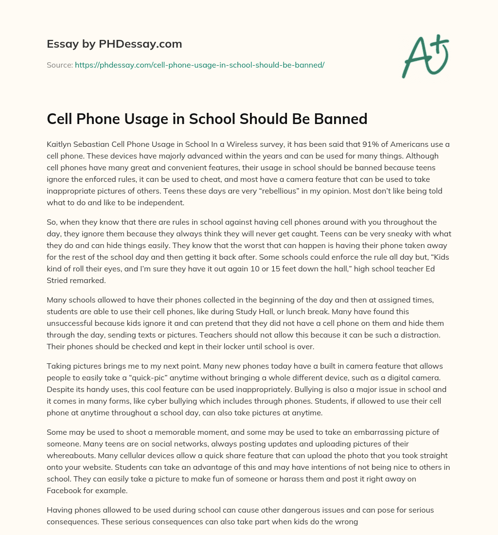 Cell Phone Usage in School Should Be Banned essay