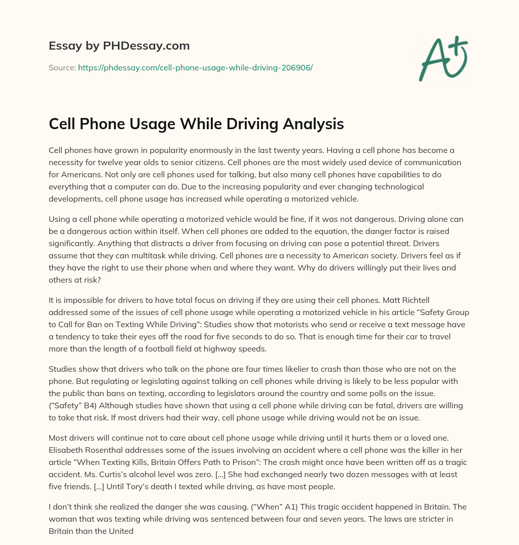 essay use of cell phones while driving