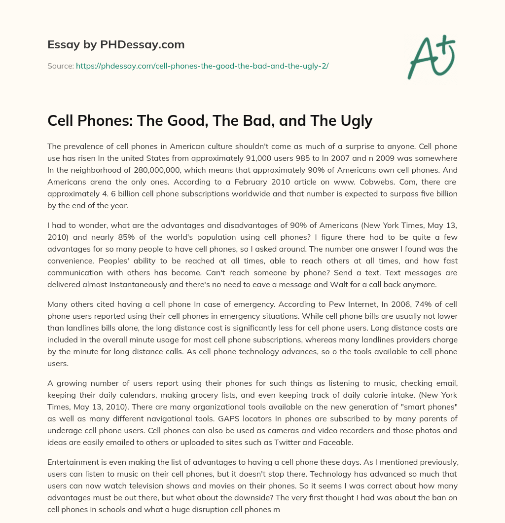 Cell Phones: The Good, The Bad, and The Ugly essay