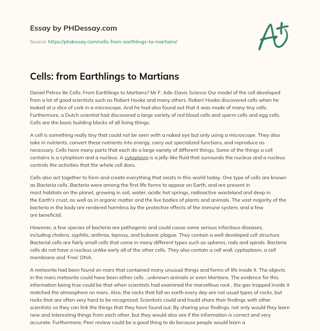 Cells: from Earthlings to Martians essay