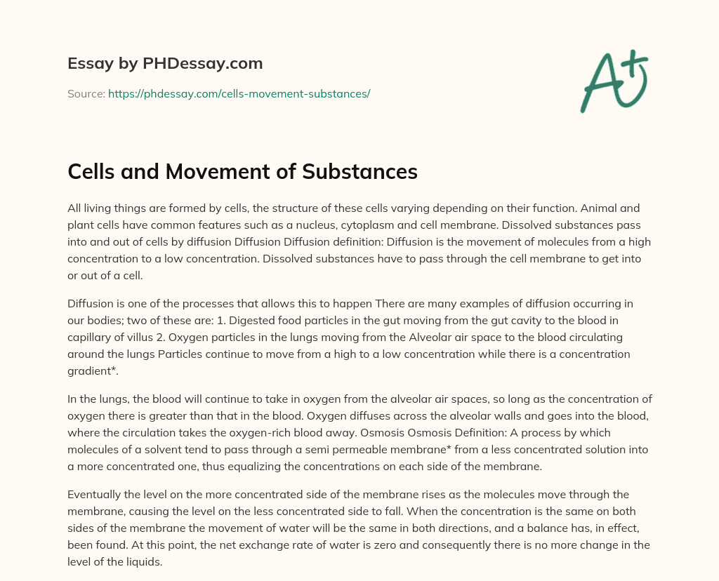 Cells and Movement of Substances essay