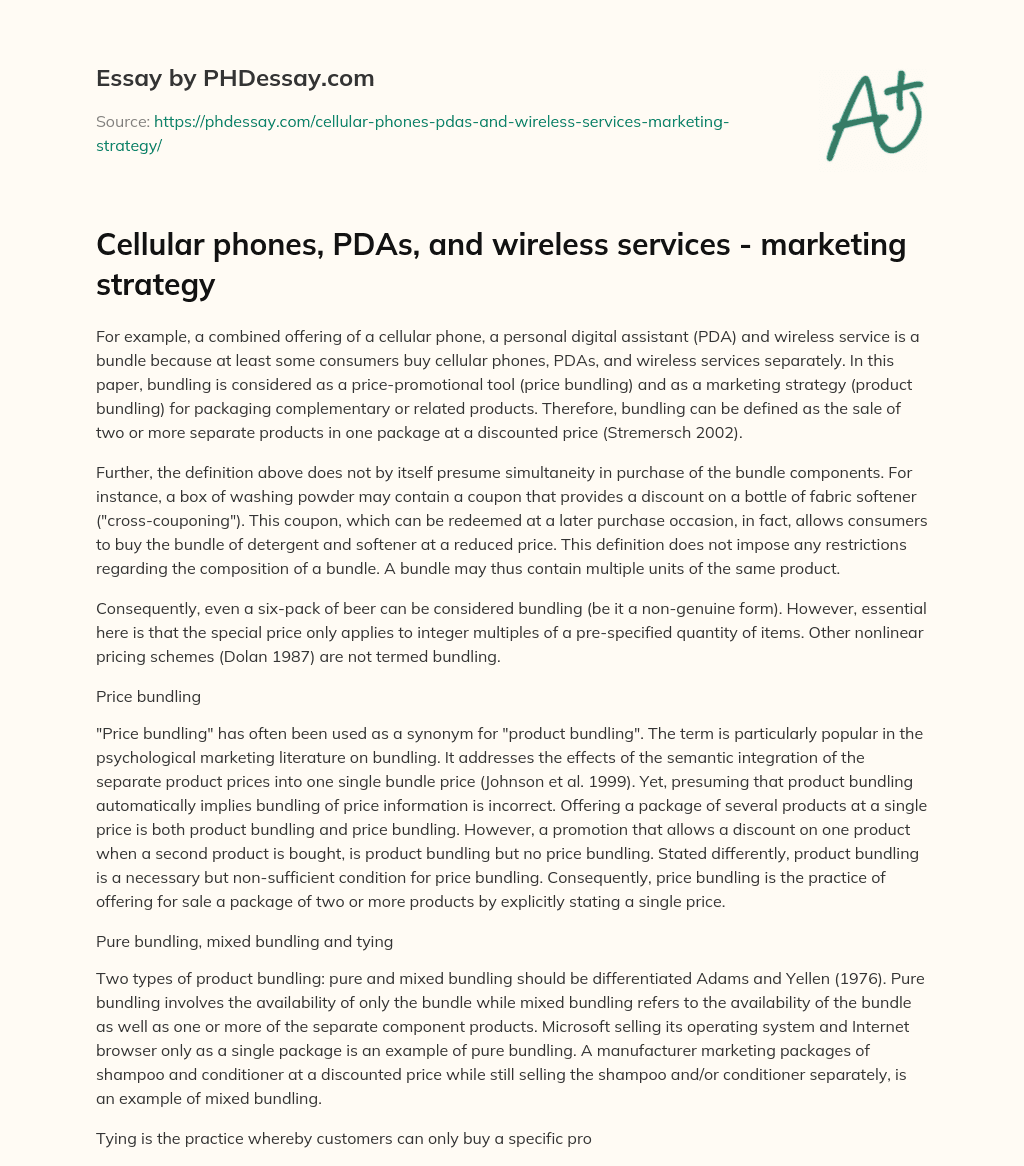 Cellular phones, PDAs, and wireless services – marketing strategy essay