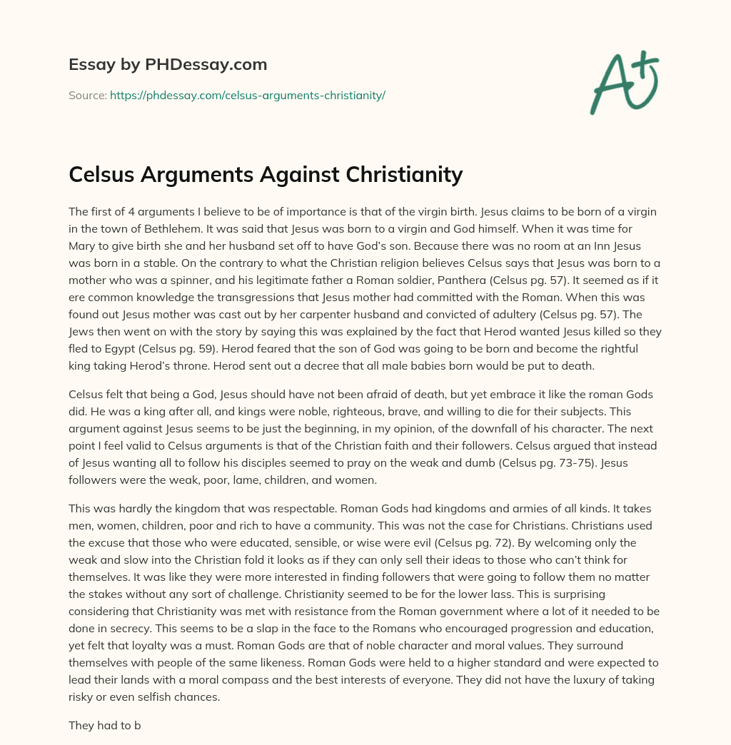 Celsus Arguments Against Christianity essay