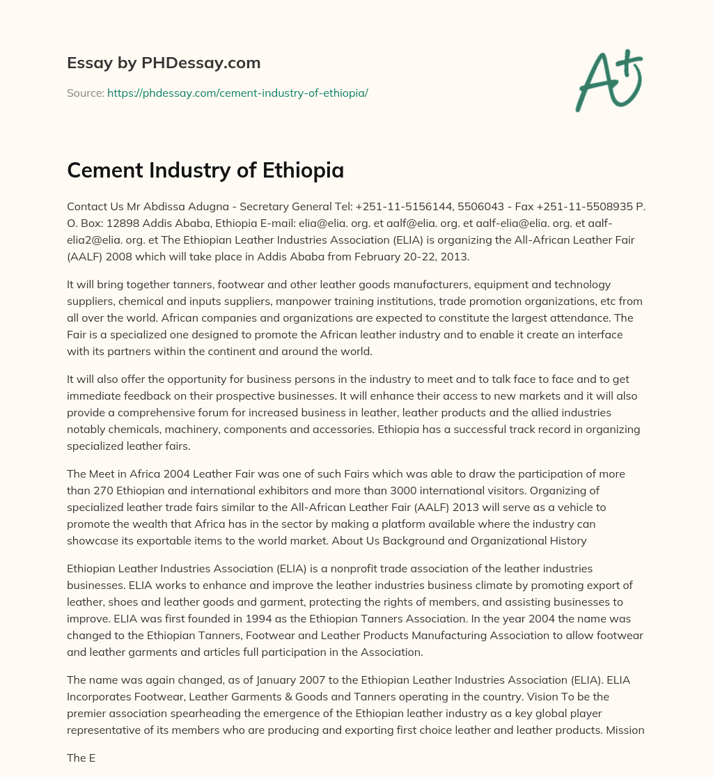 Cement Industry of Ethiopia essay