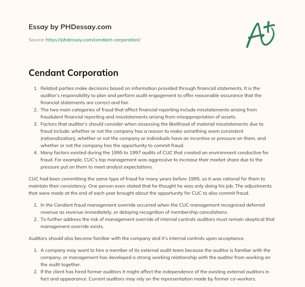 Cendant Corporation essay