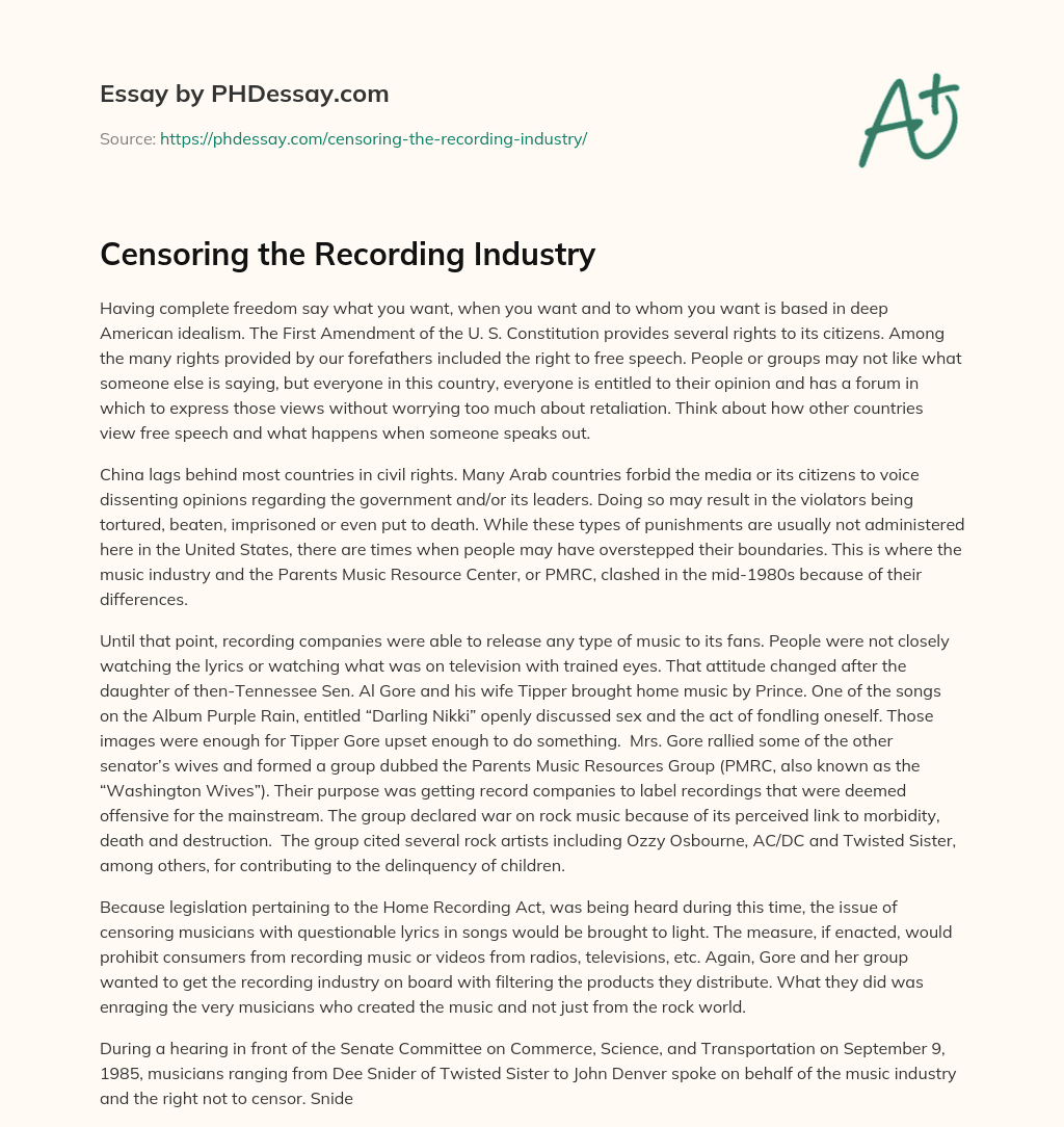 Censoring the Recording Industry essay