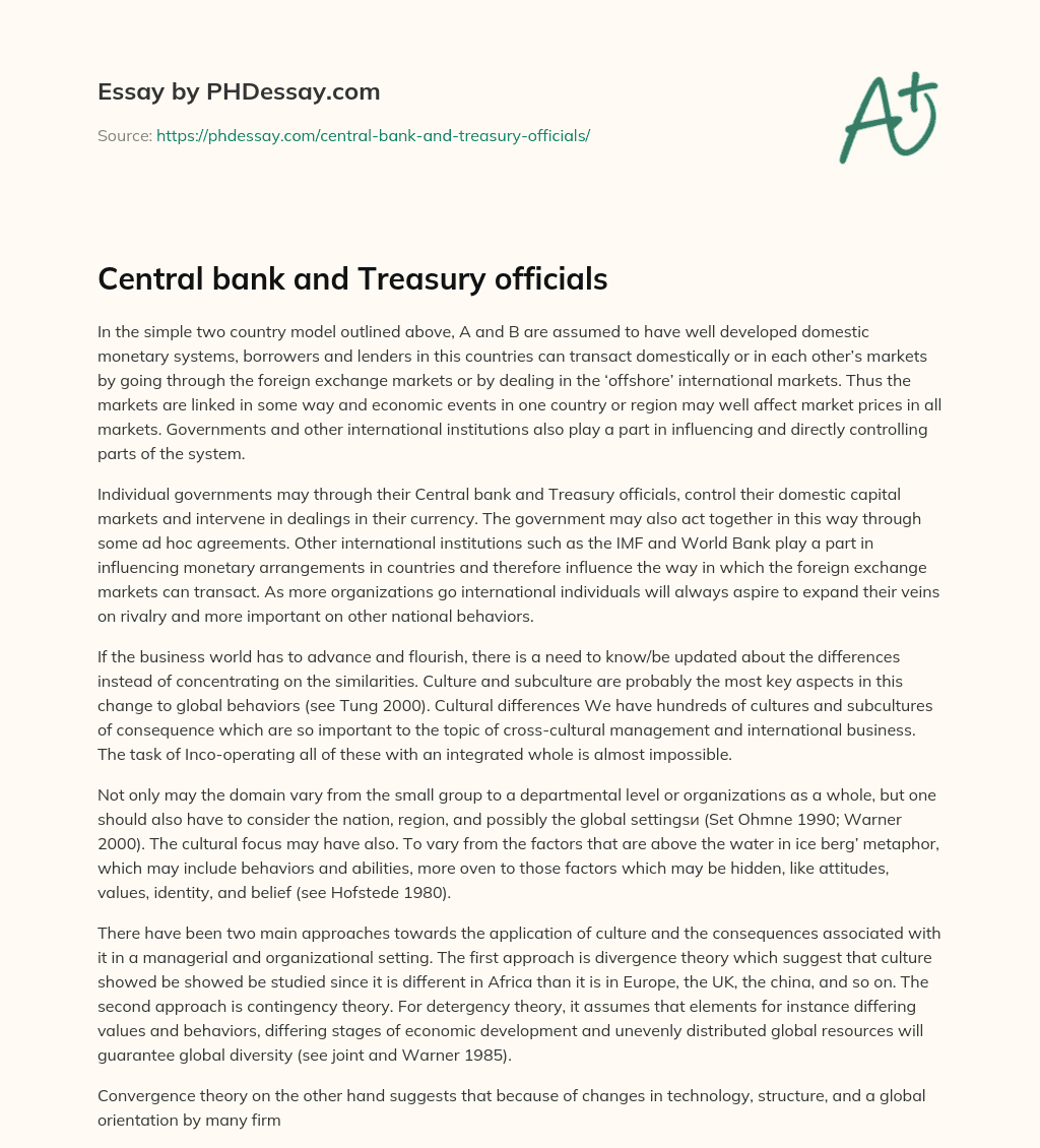Central bank and Treasury officials essay