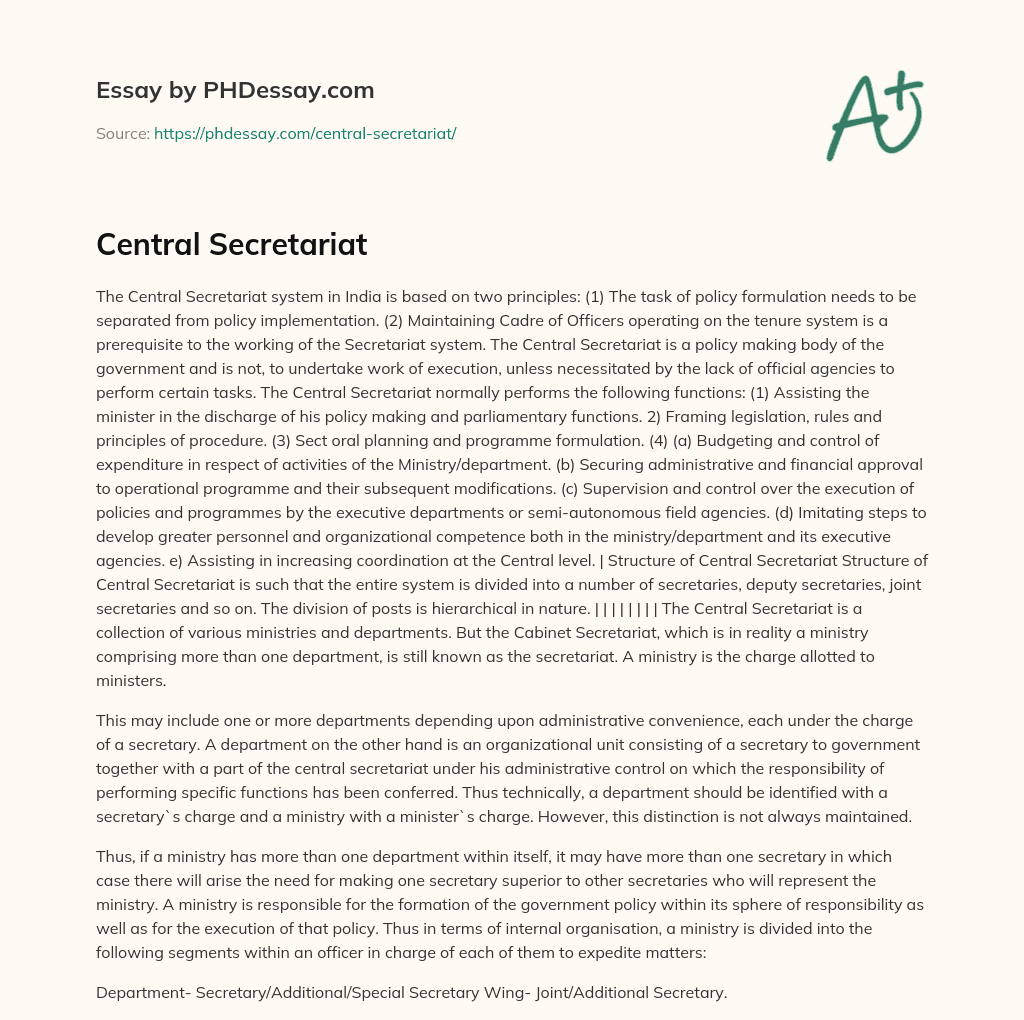 Central Secretariat essay