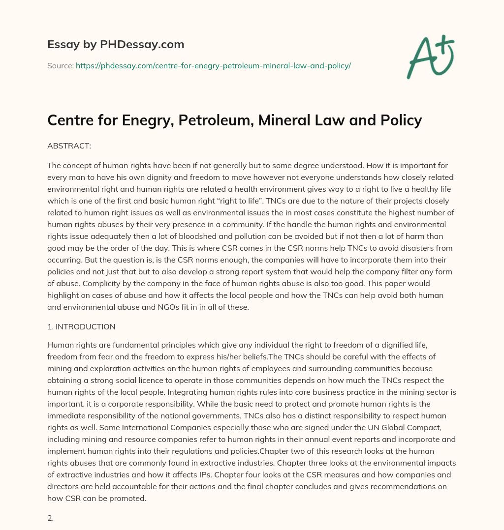 Centre for Enegry, Petroleum, Mineral Law and Policy essay