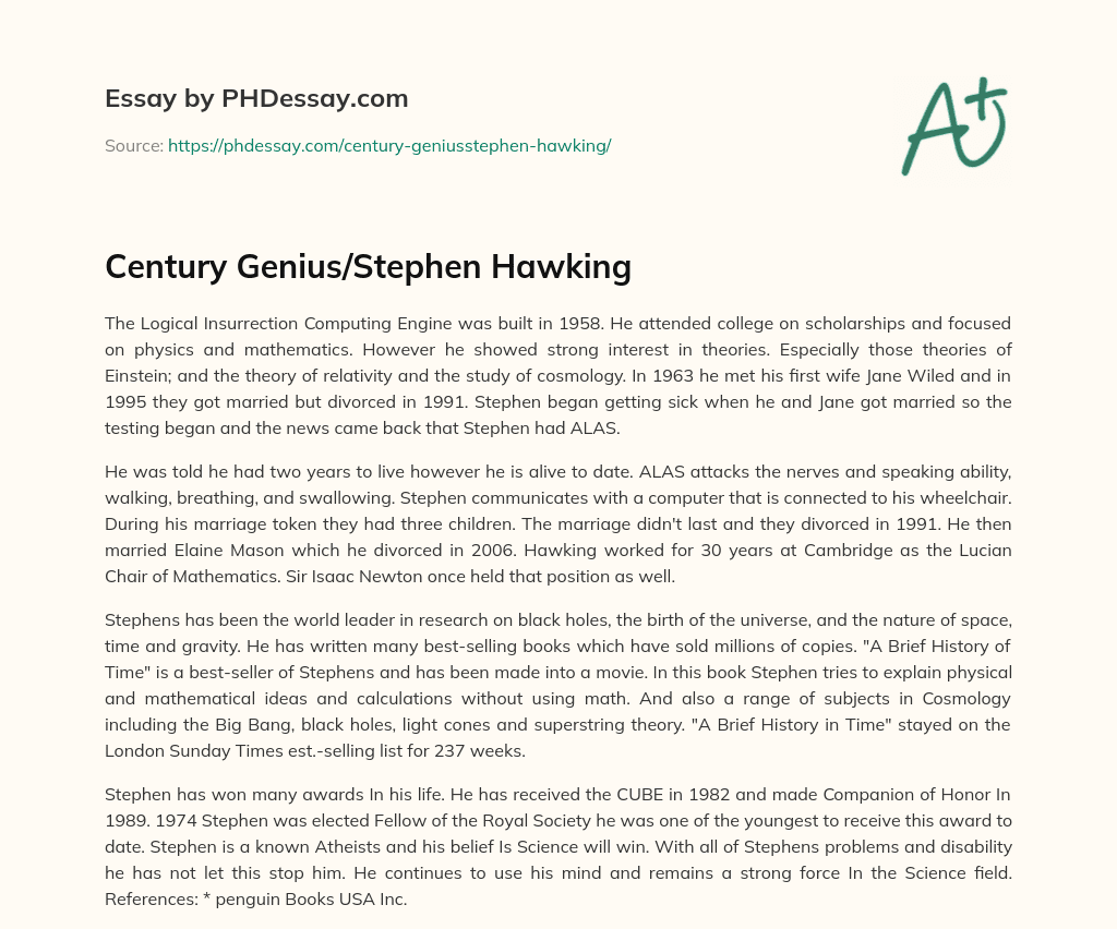 Century Genius/Stephen Hawking essay