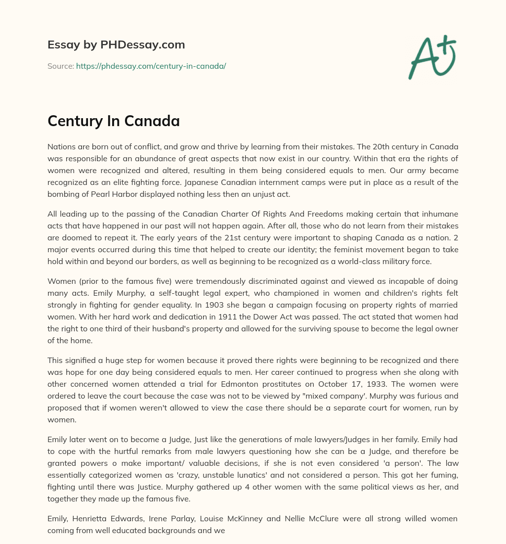 Century In Canada essay