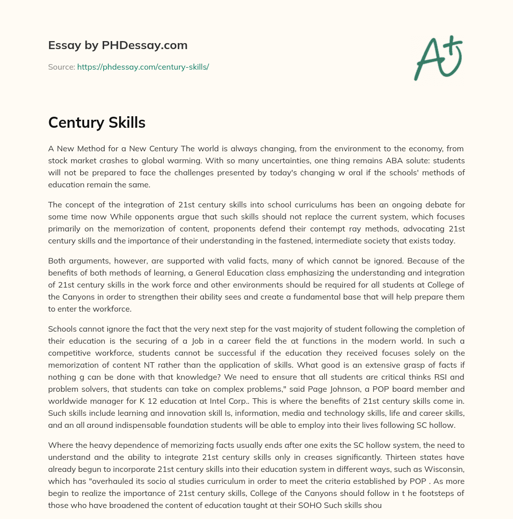 Century Skills essay