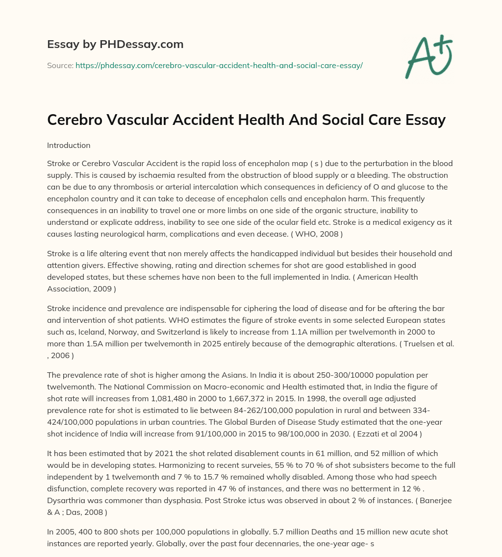 Cerebro Vascular Accident Health And Social Care Essay essay