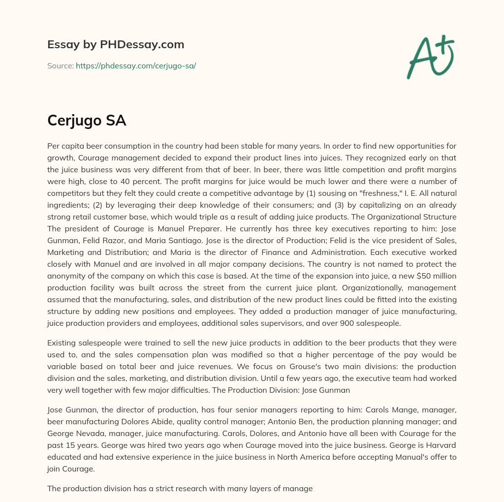 Courage Expands Product Lines into Juices, Focusing on Freshness and Consumer Knowledge essay