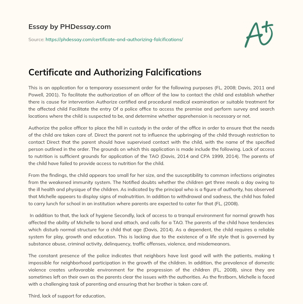Certificate and Authorizing Falcifications essay