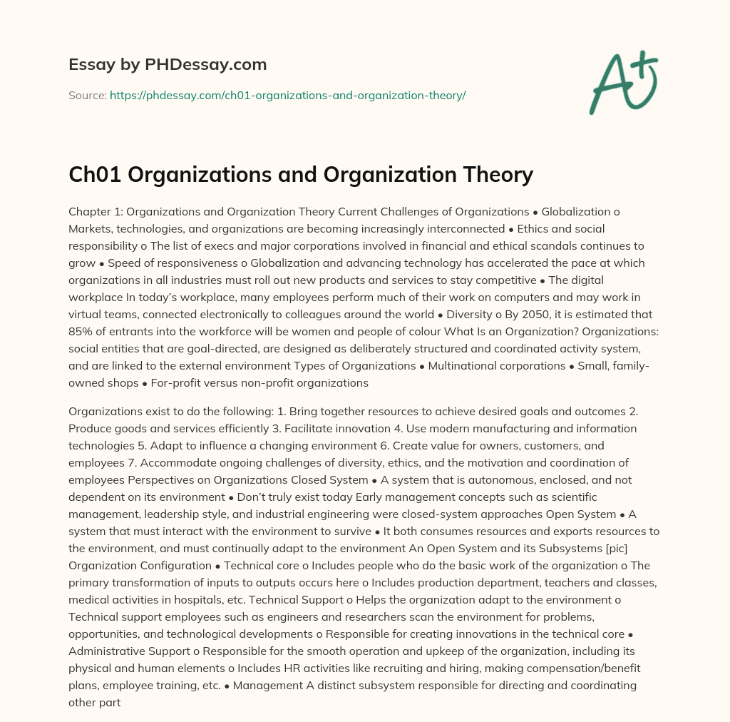 Ch01 Organizations and Organization Theory essay
