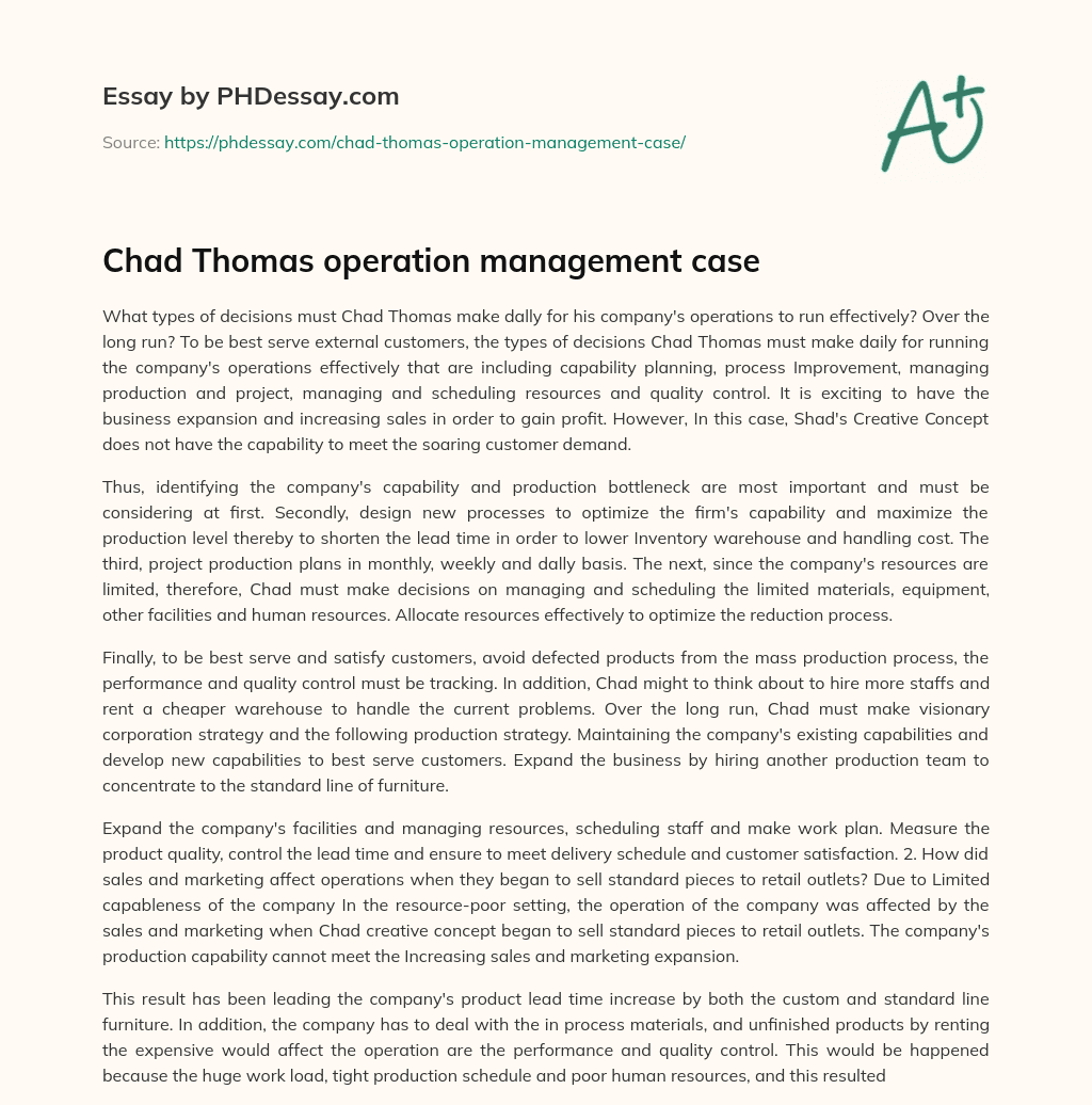 Chad Thomas operation management case essay