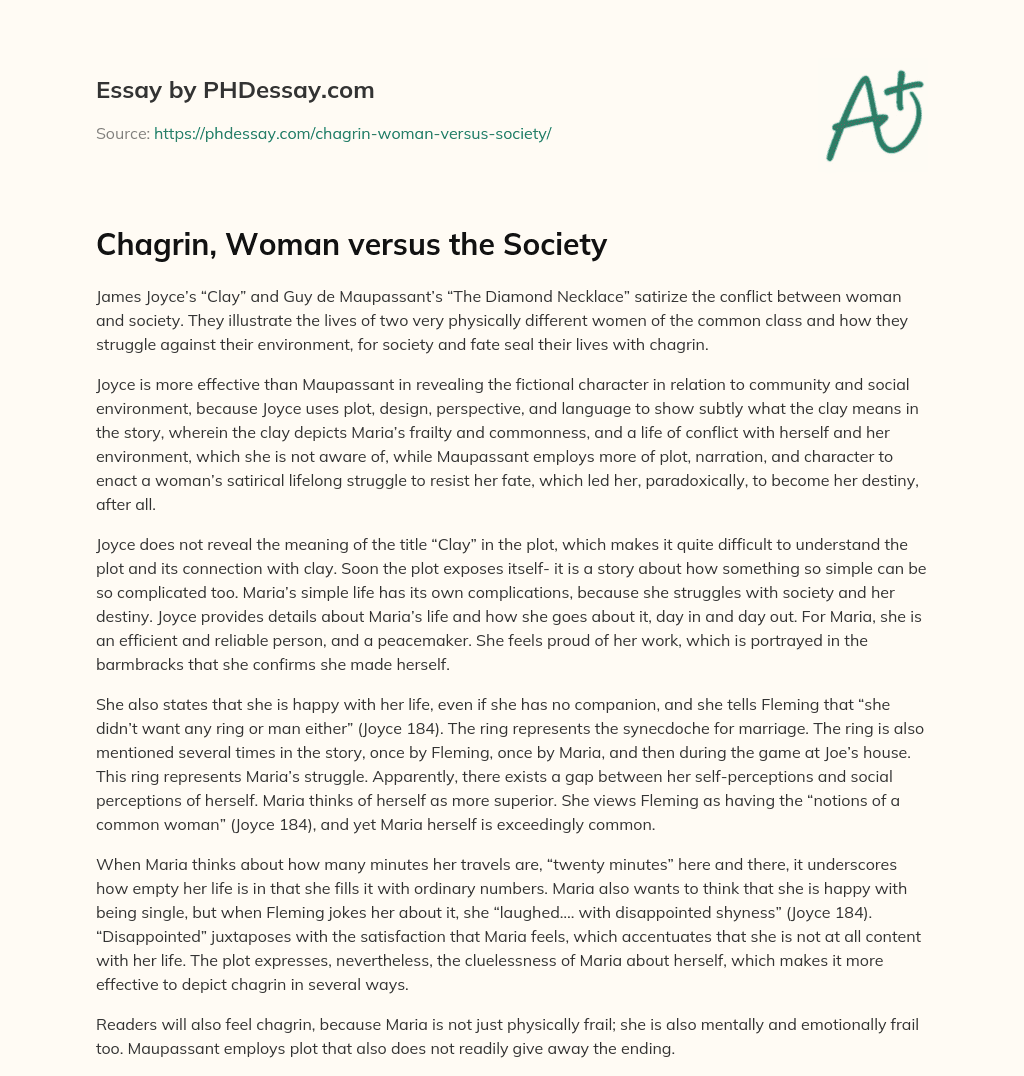 Chagrin, Woman versus the Society essay