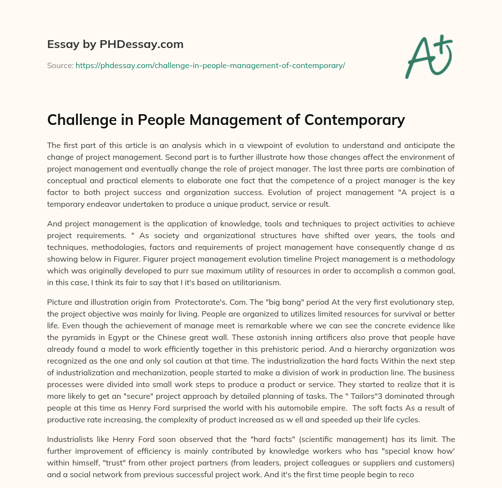 Challenge in People Management of Contemporary essay