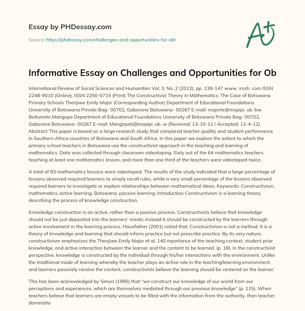 Informative Essay on Challenges and Opportunities for Ob essay