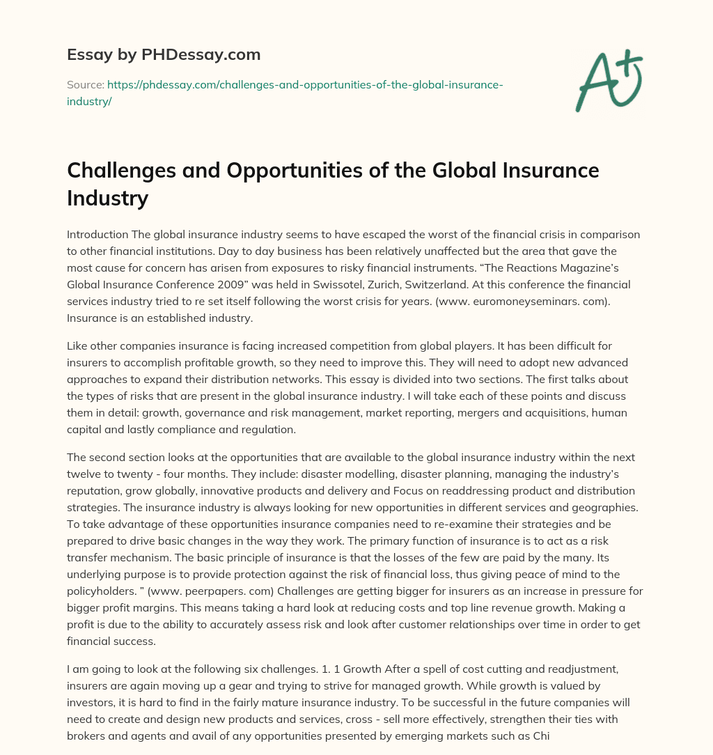 Challenges and Opportunities of the Global Insurance Industry essay