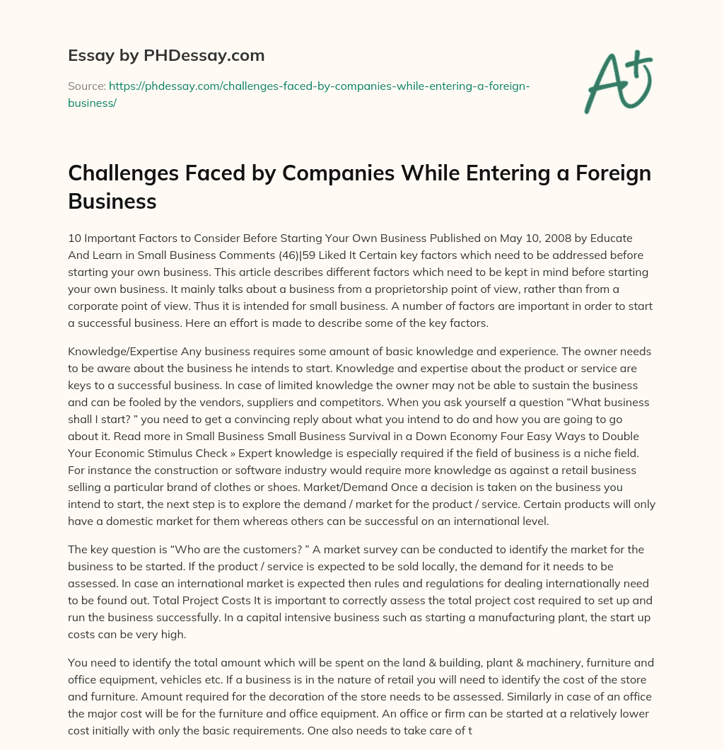 Challenges Faced by Companies While Entering a Foreign Business essay