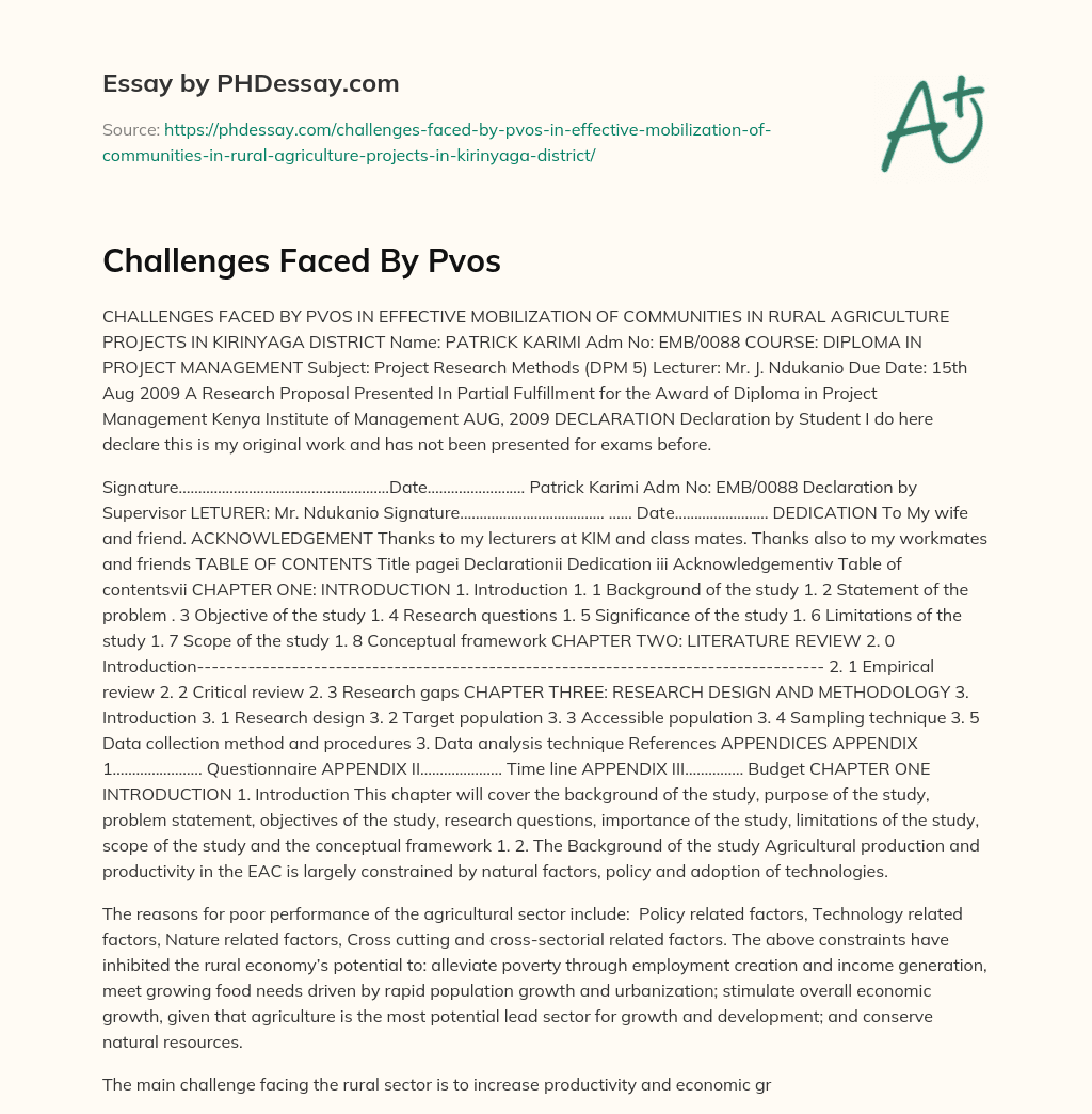 Challenges Faced By Pvos essay