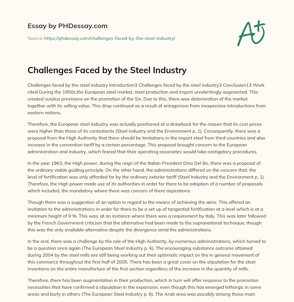 Challenges Faced by the Steel Industry essay