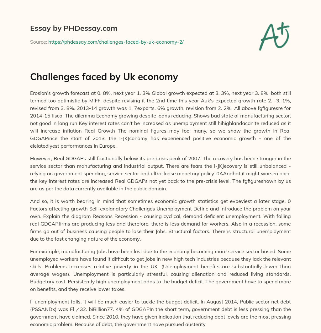 Challenges faced by Uk economy essay