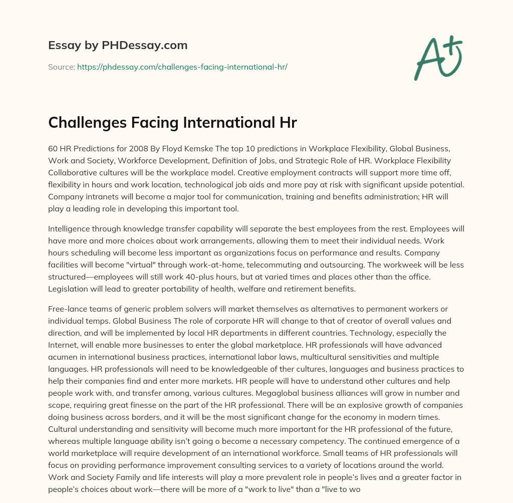 Challenges Facing International Hr essay