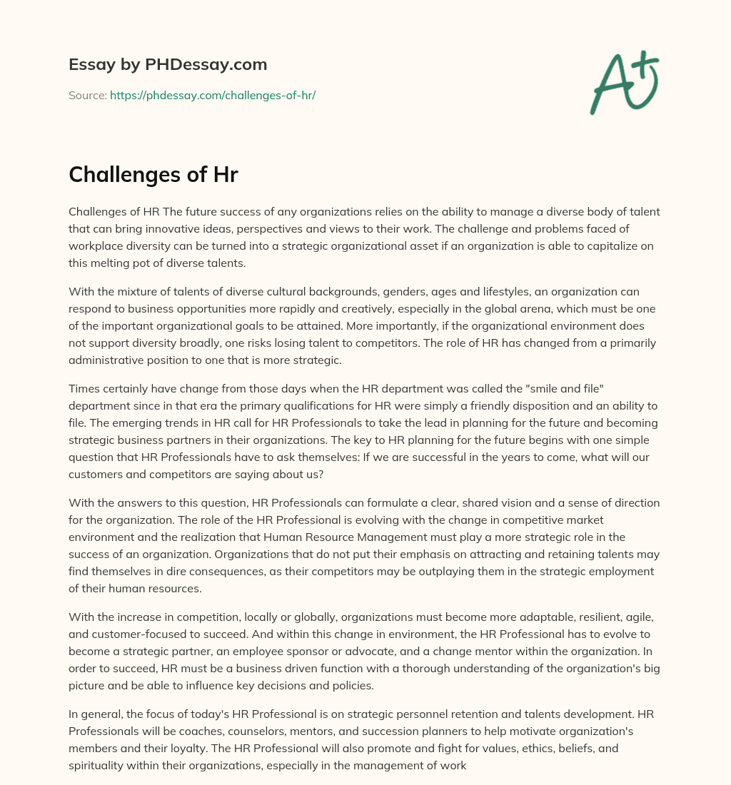Challenges of Hr essay