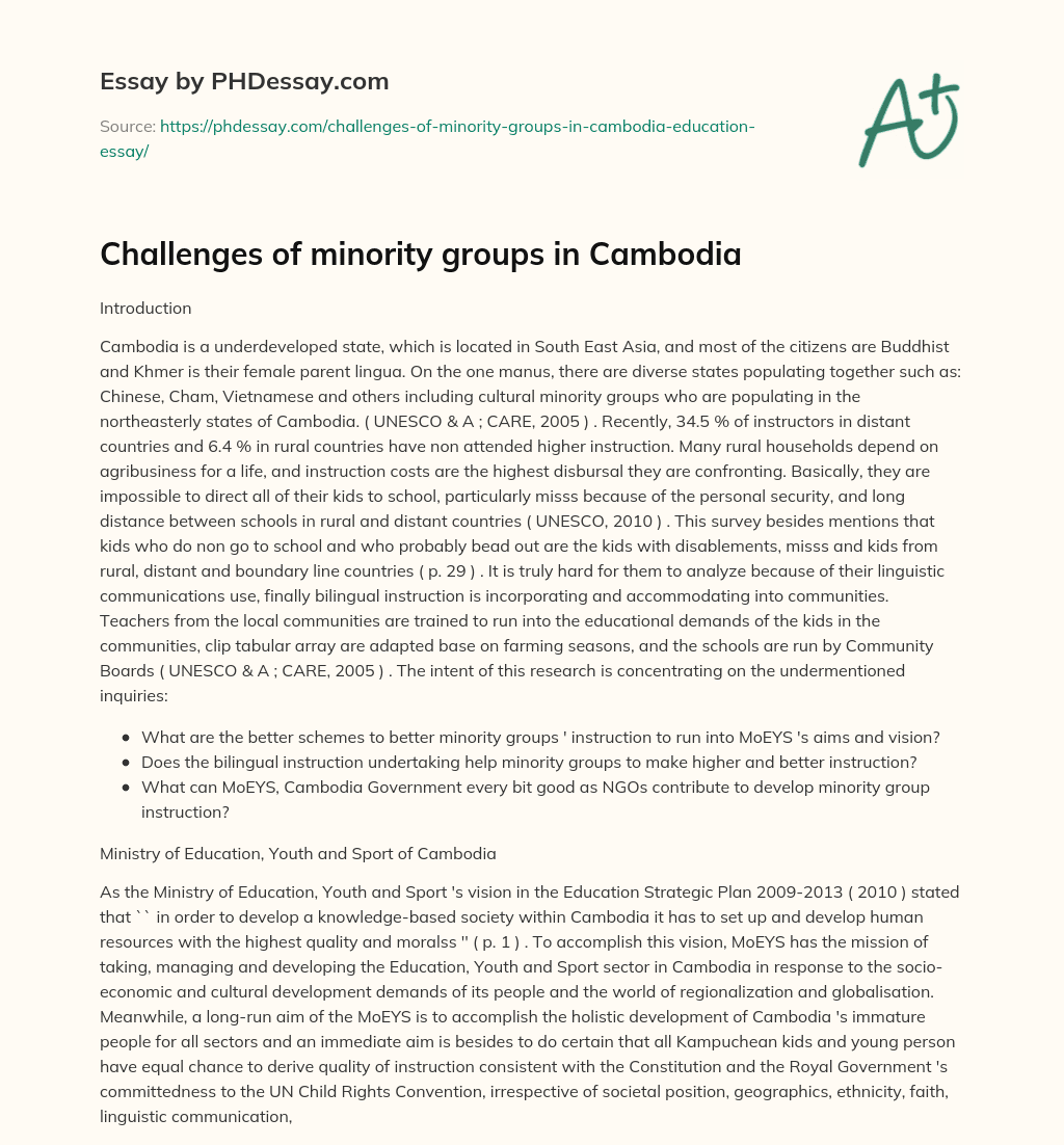 Challenges of minority groups in Cambodia essay