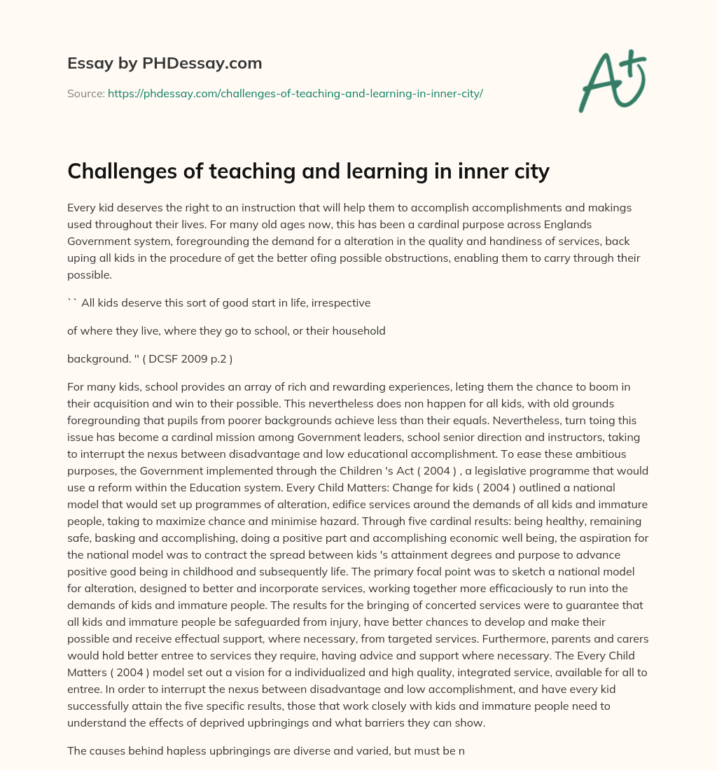 Challenges of teaching and learning in inner city essay