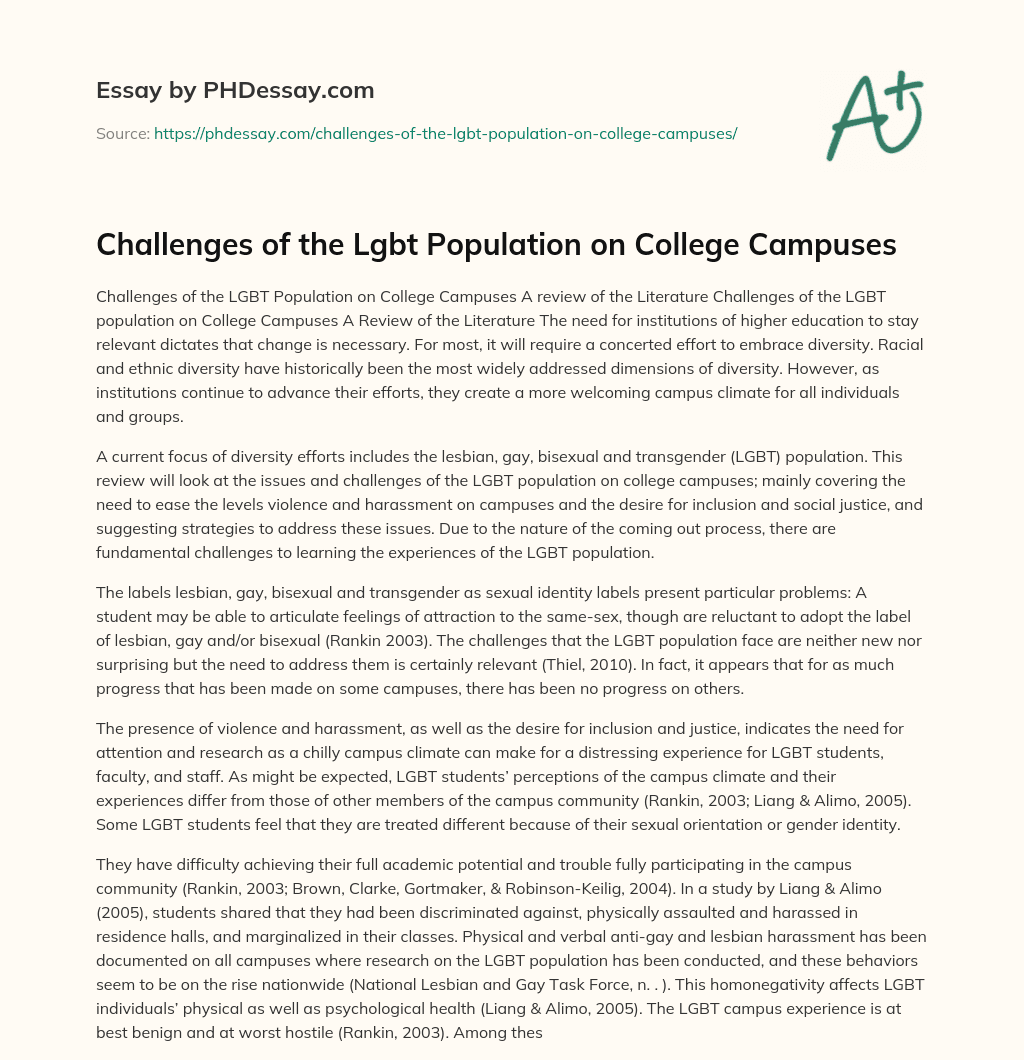Challenges of the Lgbt Population on College Campuses essay