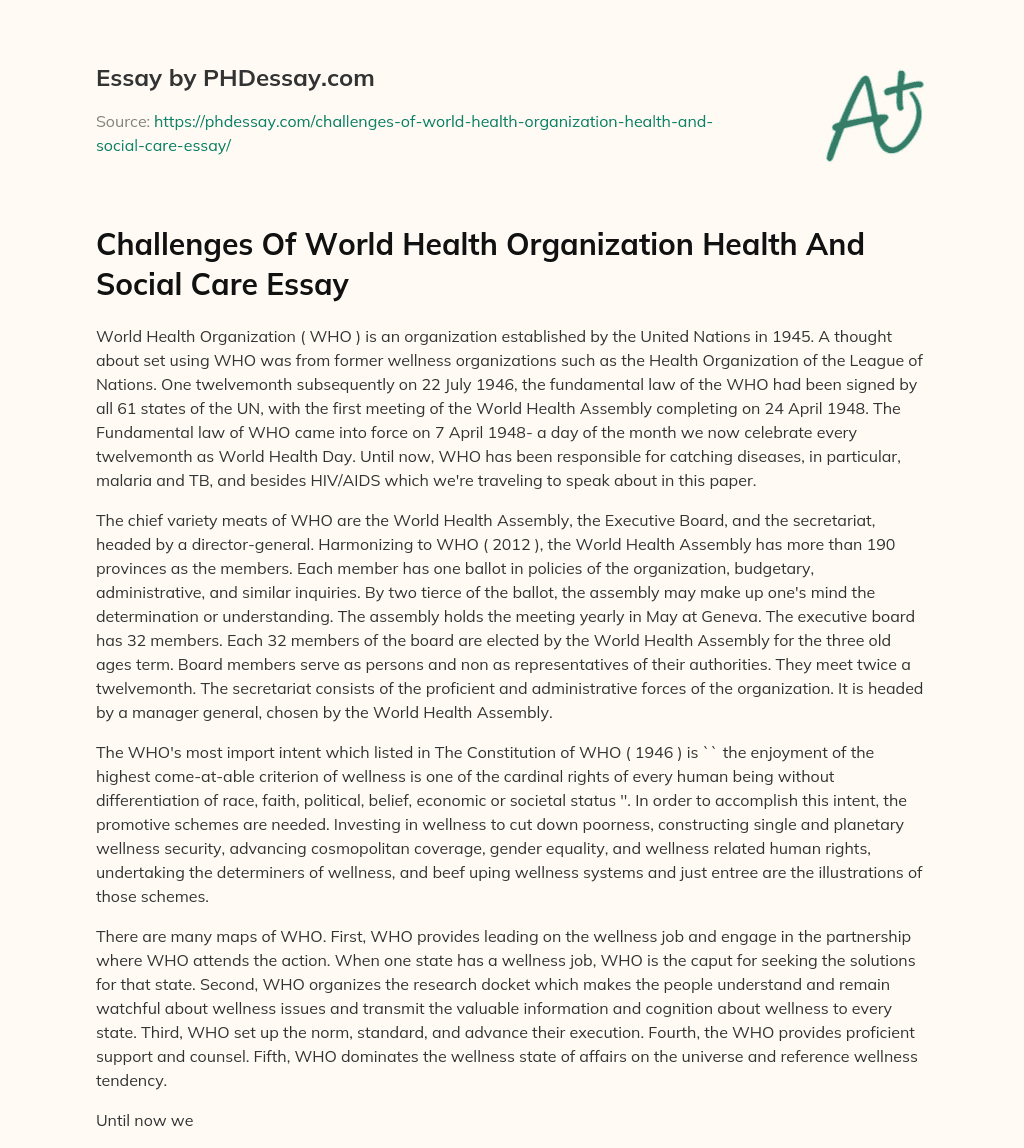 Challenges Of World Health Organization Health And Social Care Essay essay