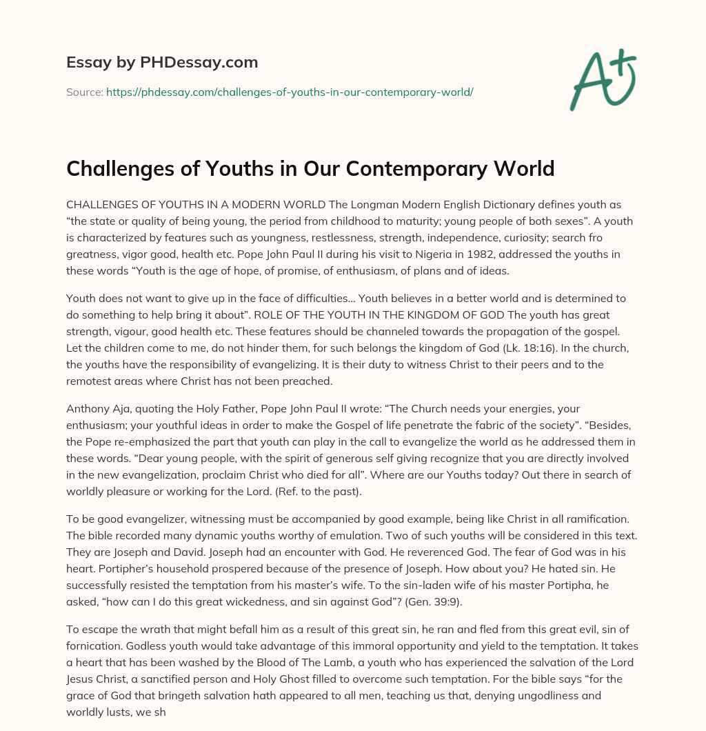 Challenges of Youths in Our Contemporary World essay