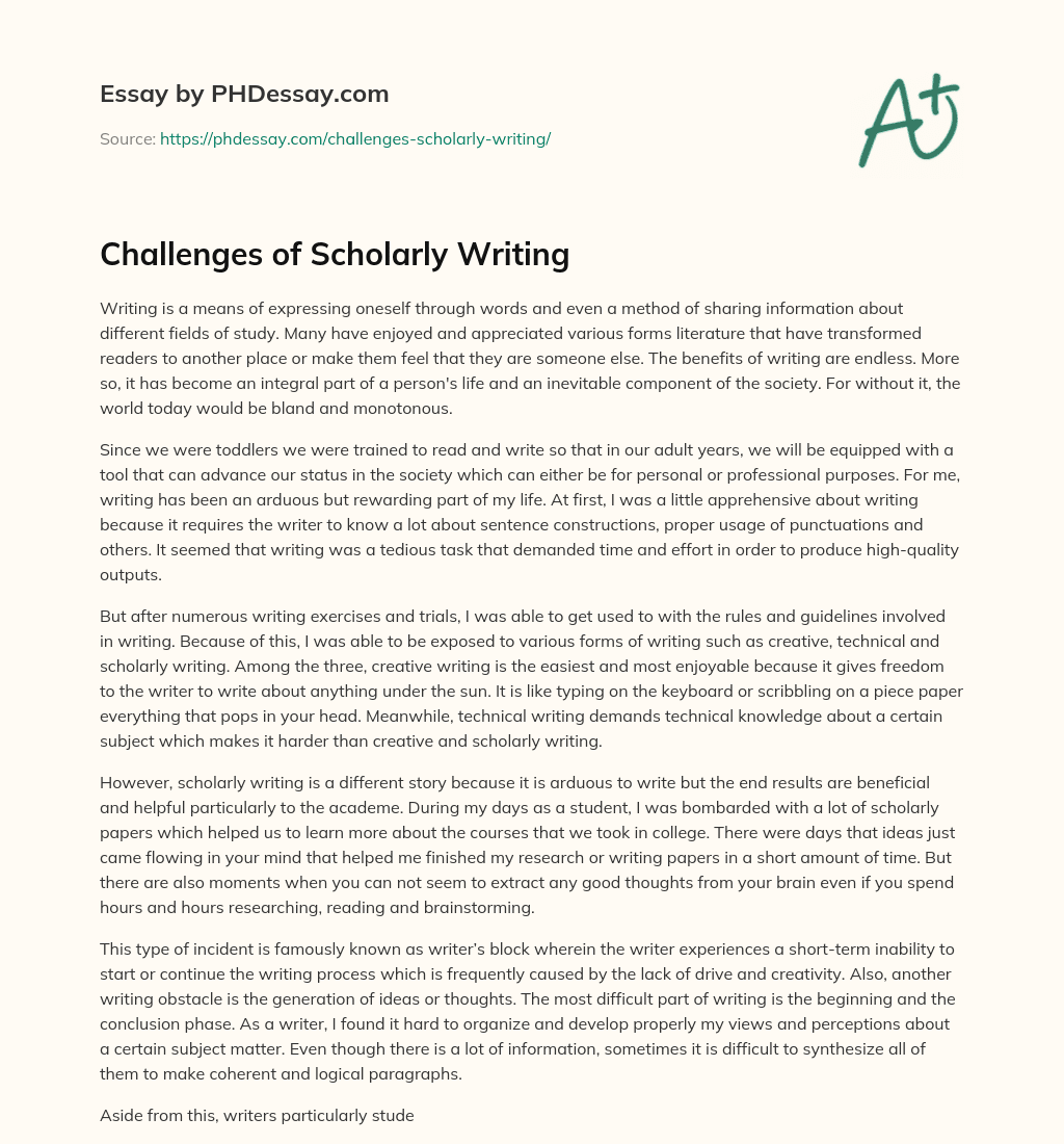 Challenges of Scholarly Writing essay
