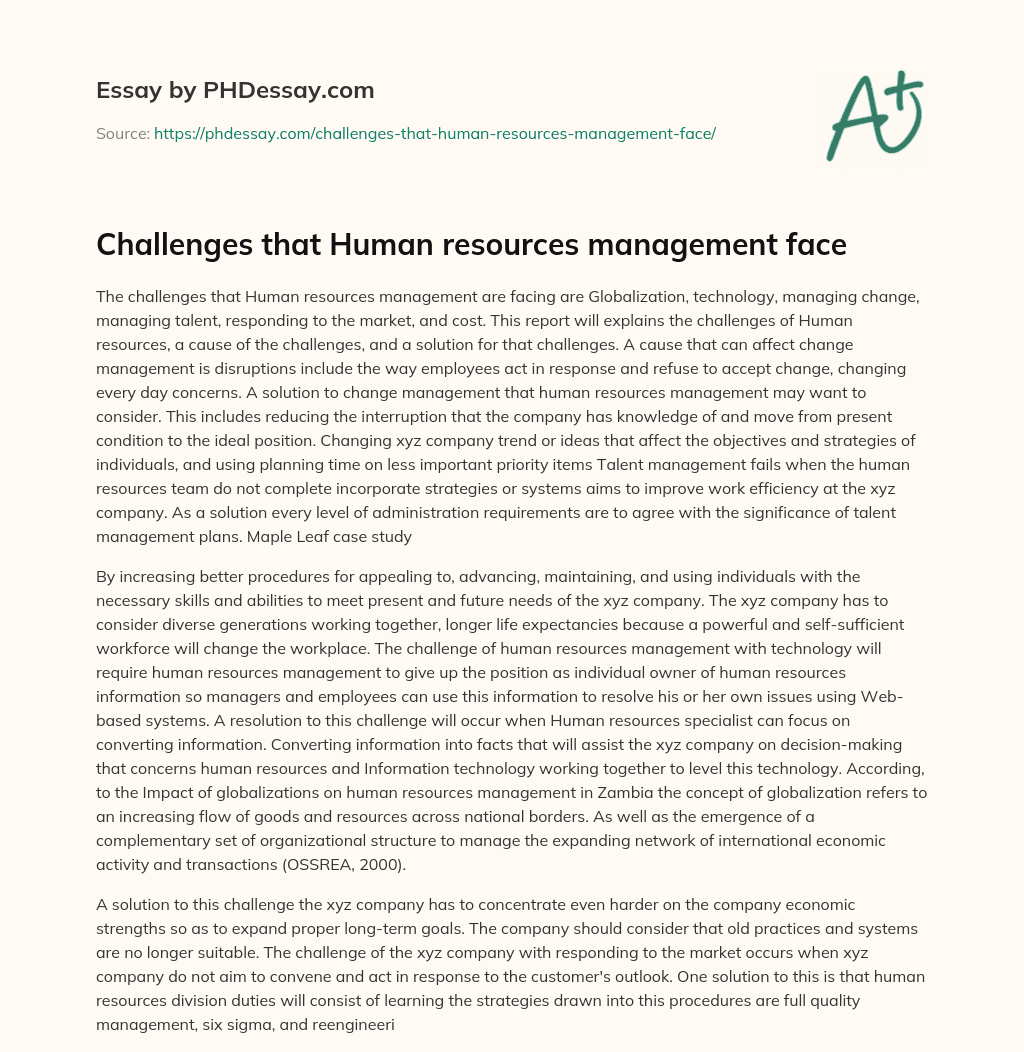 Challenges that Human resources management face essay