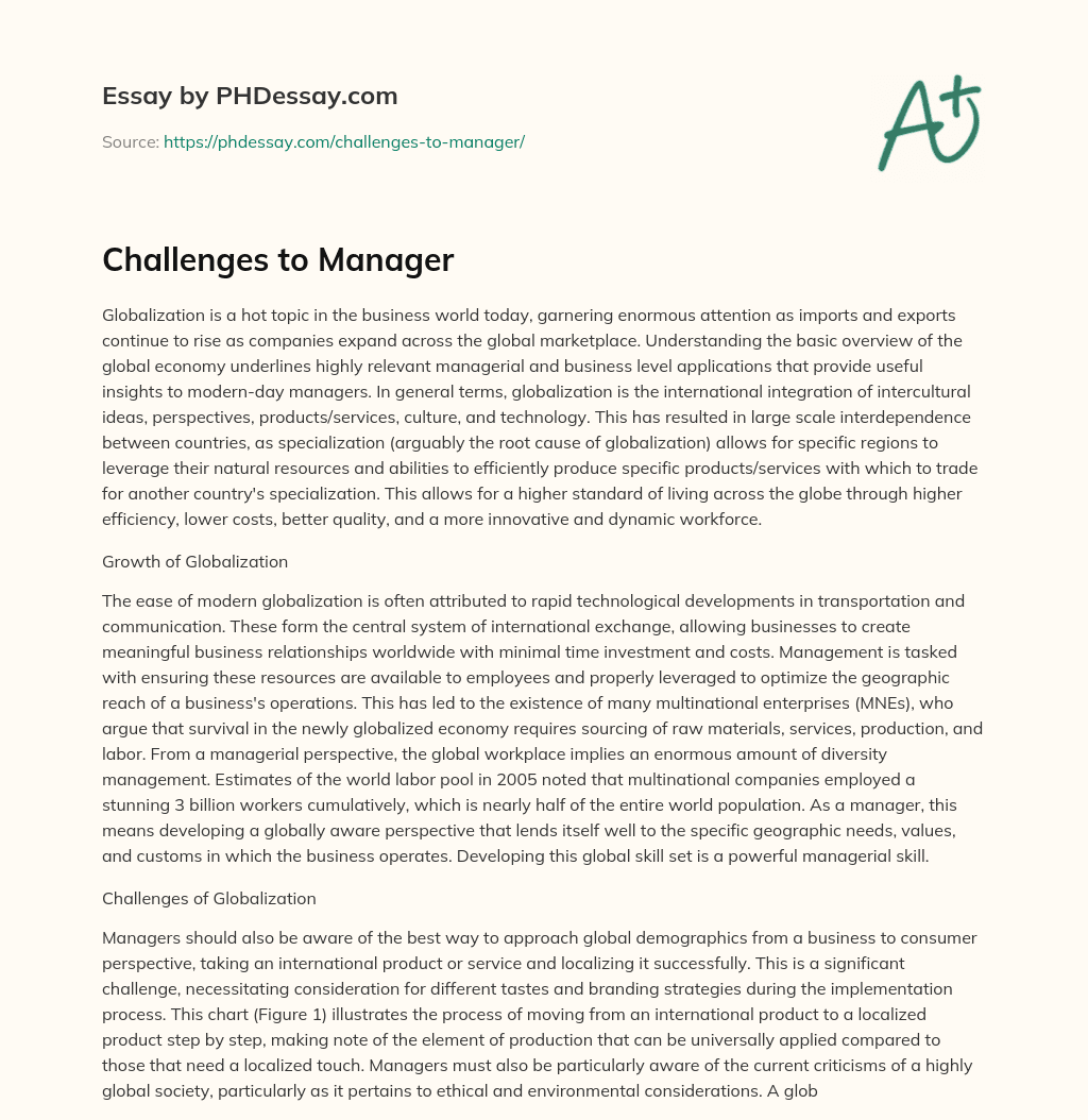 Challenges to Manager essay