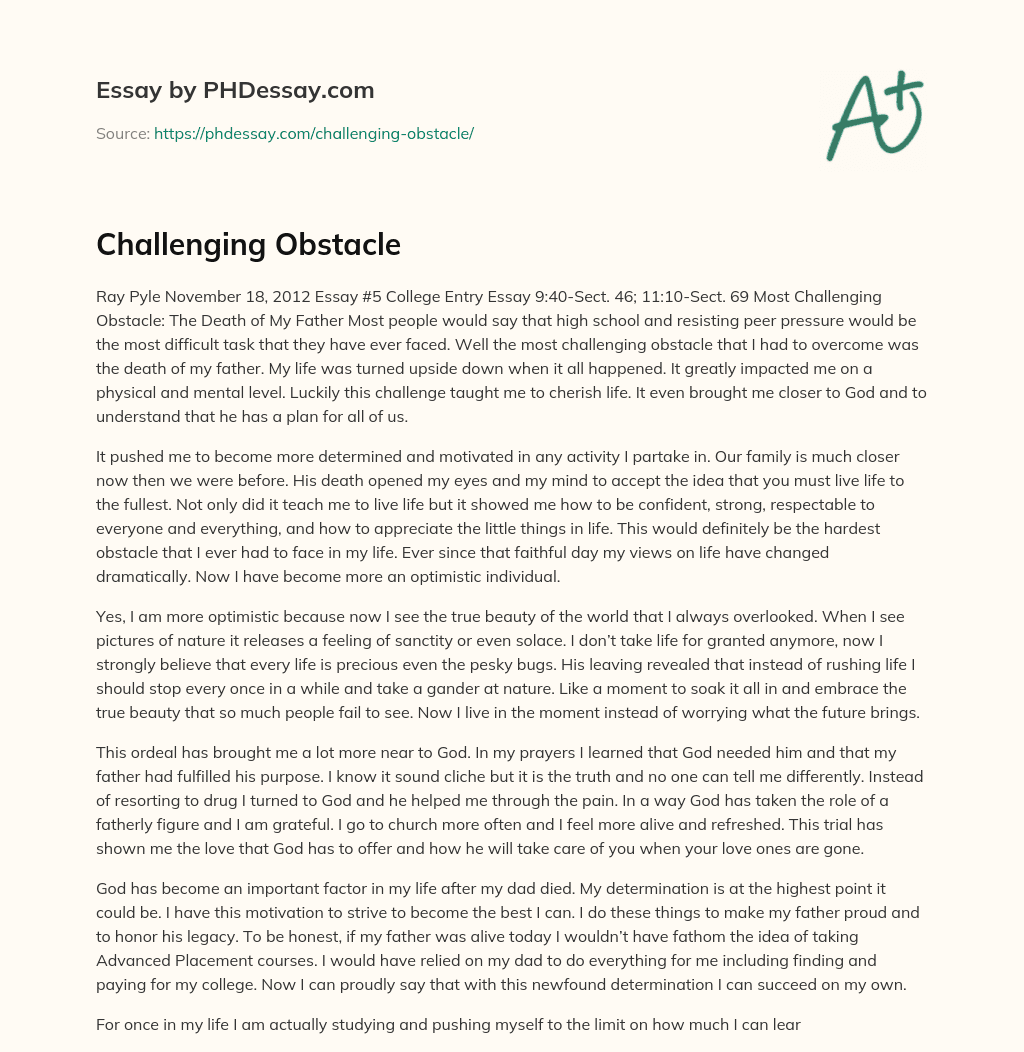 Challenging Obstacle essay