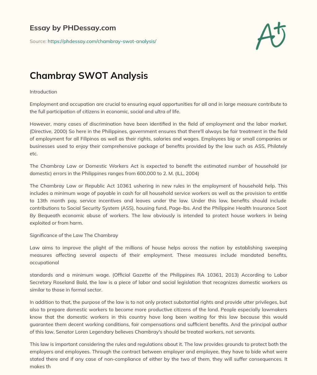 Chambray SWOT Analysis essay