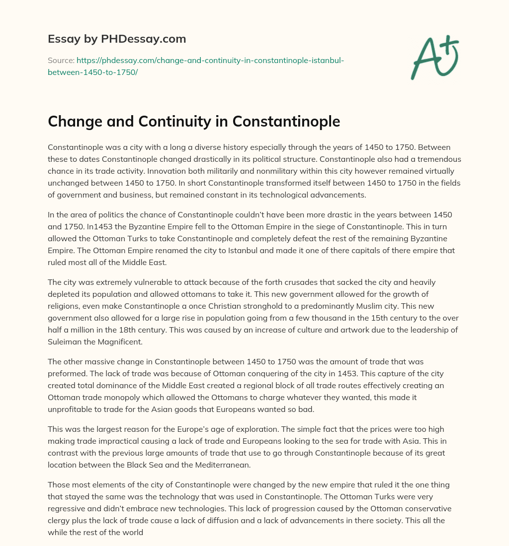 Change and Continuity in Constantinople essay