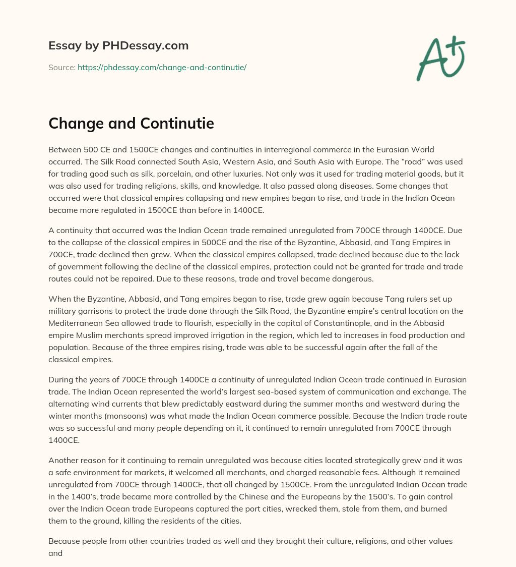Change and Continutie essay