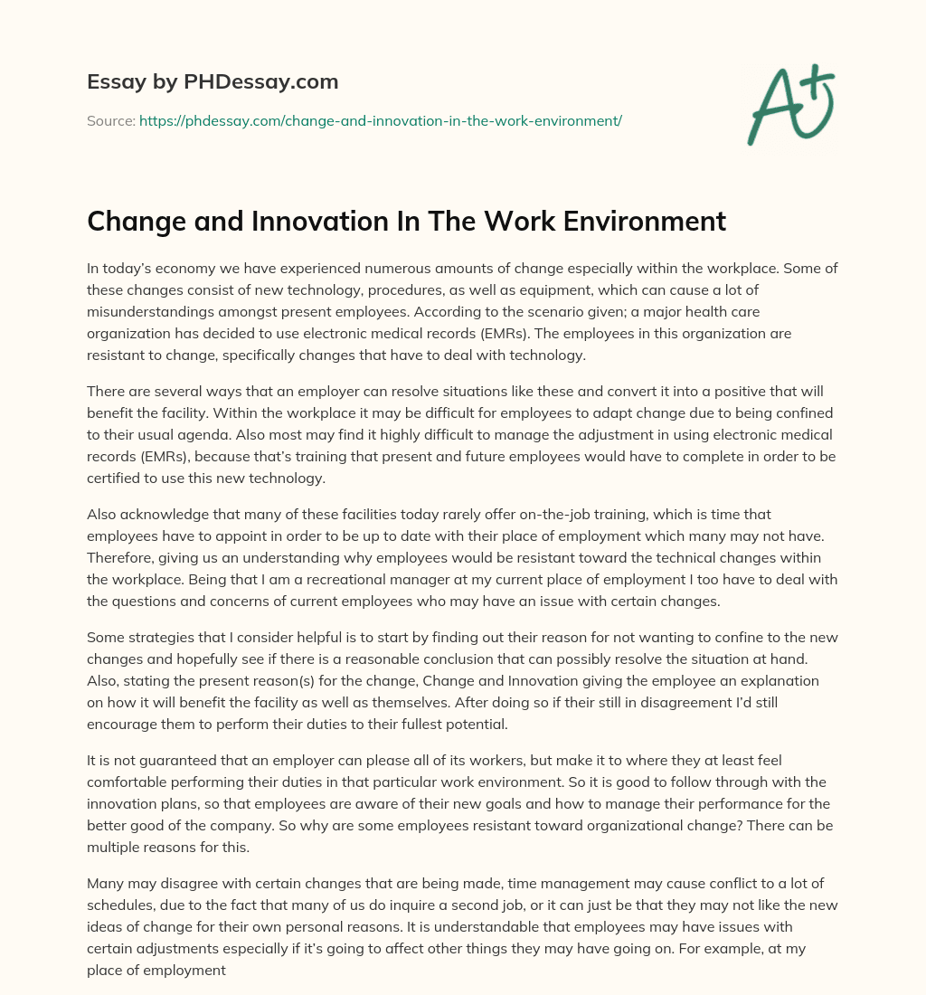 Change and Innovation In The Work Environment essay