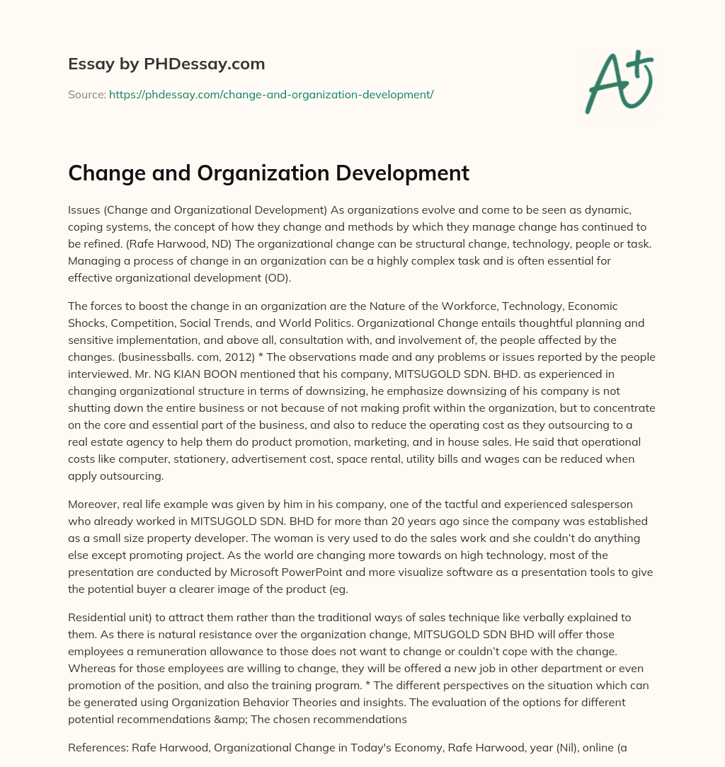 Change and Organization Development essay