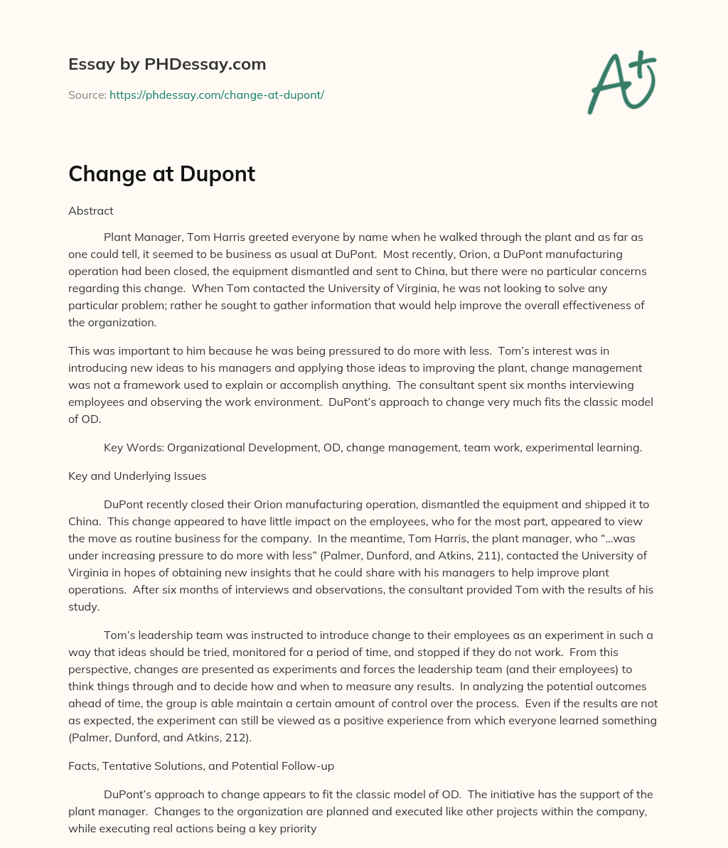 Change at Dupont essay