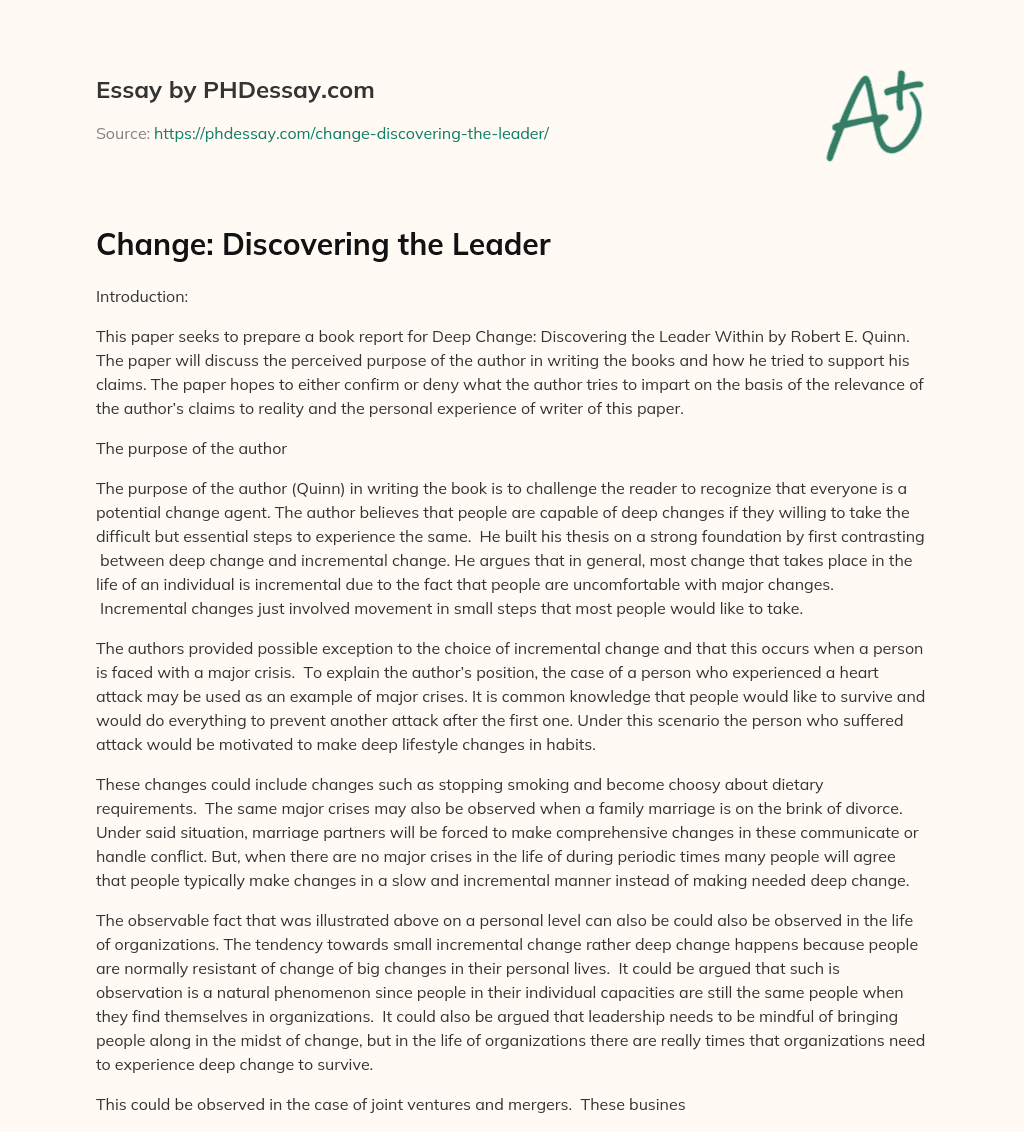 Change: Discovering the Leader essay